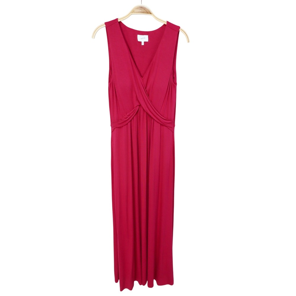 Soma WKND Cross Front V-Neck Sleeveless Maxi Dress M Magenta Shelf Bra Pockets